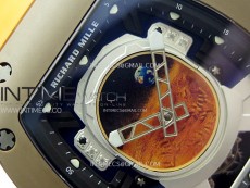 RM052-05 Brown Ceramic Bezel Carbon Case YSF Best Edition Skeleton Dial on Orange Rubber Strap Tourbillon