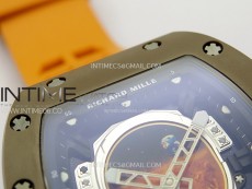RM052-05 Brown Ceramic Bezel Carbon Case YSF Best Edition Skeleton Dial on Orange Rubber Strap Tourbillon