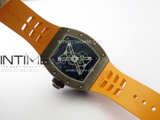 RM052-05 Brown Ceramic Bezel Carbon Case YSF Best Edition Skeleton Dial on Orange Rubber Strap Tourbillon