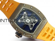 RM052-05 Brown Ceramic Bezel Carbon Case YSF Best Edition Skeleton Dial on Orange Rubber Strap Tourbillon