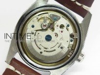 Datejust Engraved SS Case Red dial on Brown Leather Strap
