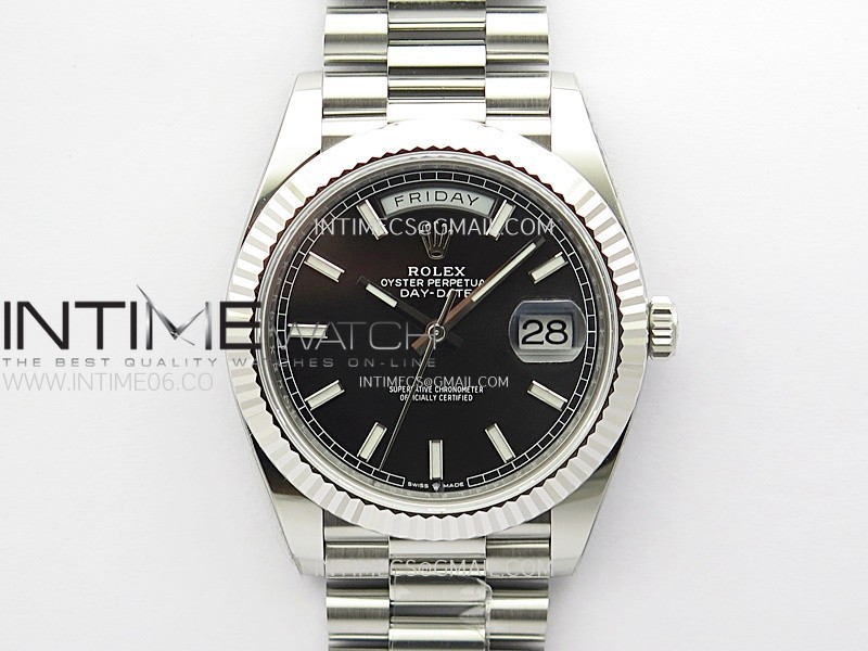Day Date 228236 40mm 904L SS 1:1 ONE Factory Best Edition Black Dial Sticks Markers on SS President Bracelet SA3255