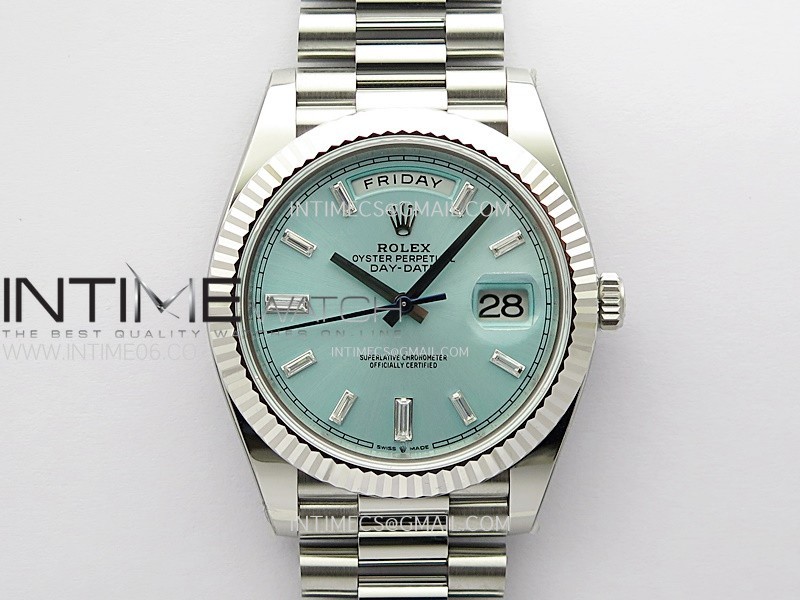 Day Date 228236 40mm 904L SS 1:1 ONE Factory Best Edition Ice Blue Dial T Diamonds Markers on SS President Bracelet SA3255