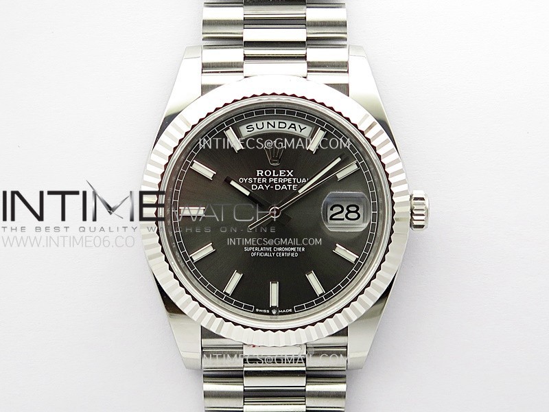 Day Date 228236 40mm 904L SS 1:1 ONE Factory Best Edition Rhodium Dial Sticks Markers on SS President Bracelet SA3255