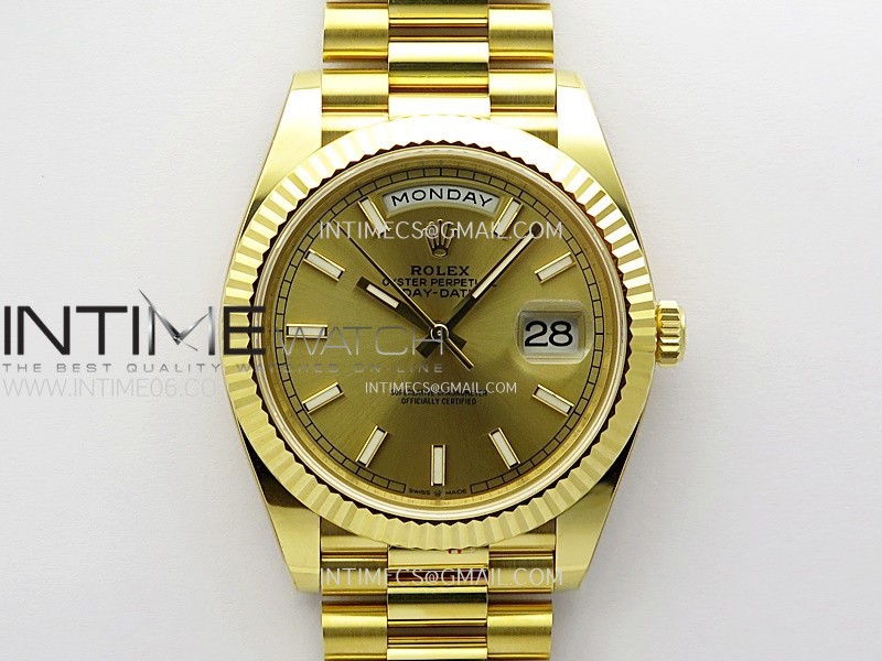 Day Date 228238 40mm 904L YG 1:1 ONE Factory Best Edition Gold Dial Sticks Markers on YG President Bracelet SA3255