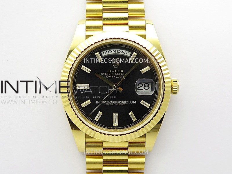 Day Date 228238 40mm 904L YG 1:1 ONE Factory Best Edition Black Dial T Diamonds Markers on YG President Bracelet SA3255
