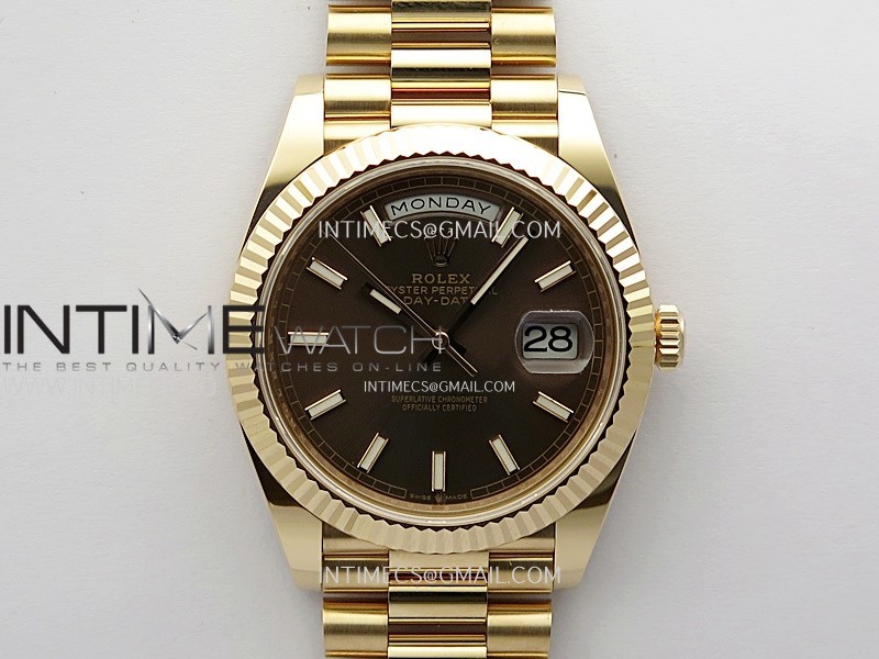 Day Date 228235 40mm 904L RG 1:1 ONE Factory Best Edition Brown Dial Sticks Markers on RG President Bracelet SA3255