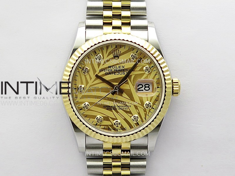 DateJust 36MM 126233 SS/YG APSF 1:1 Best Edition Gold Palm Leaves Dial Diamond Markers on SS/YG Jubilee Bracelet SA3235
