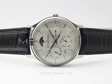 Master Ultra Thin Perpetual Calendar SS J Factory Best Edition Silver Dial on Black Leather Strap A868