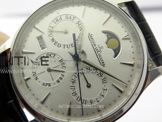 Master Ultra Thin Perpetual Calendar SS J Factory Best Edition Silver Dial on Black Leather Strap A868