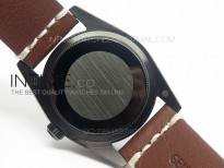 Dayjust Engraved DLC Case Black dial on Brown Leather Strap
