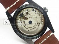 Dayjust Engraved DLC Case Black dial on Brown Leather Strap