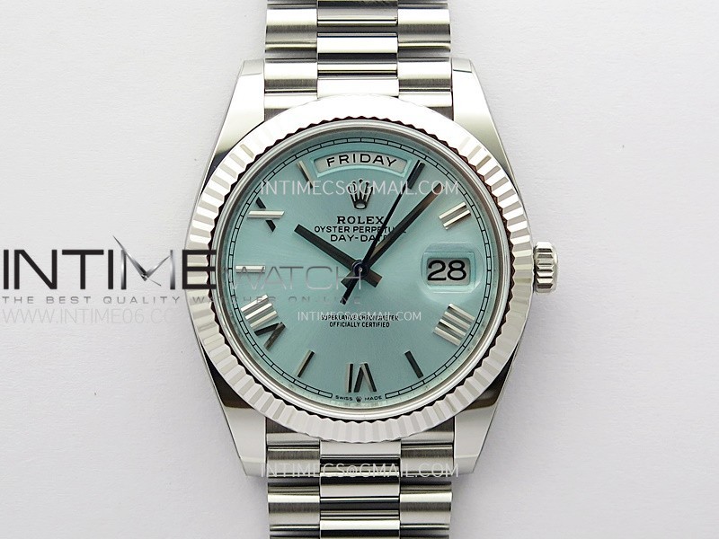 Day Date 228236 40mm 904L SS 1:1 ONE Factory Best Edition Ice Blue Dial Roman Markers on SS President Bracelet SA3255