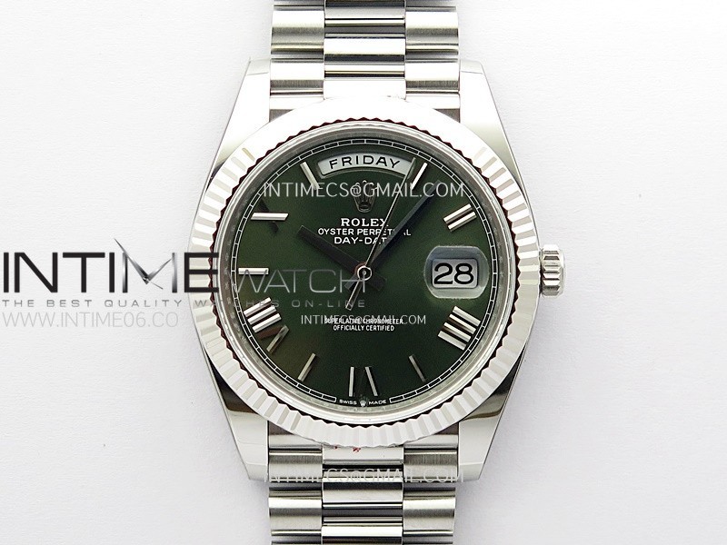 Day Date 228236 40mm 904L SS 1:1 ONE Factory Best Edition Green Dial Roman Markers on SS President Bracelet SA3255
