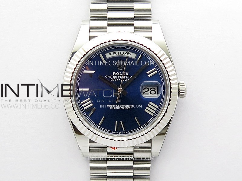 Day Date 228236 40mm 904L SS 1:1 ONE Factory Best Edition Blue Dial Roman Markers on SS President Bracelet SA3255