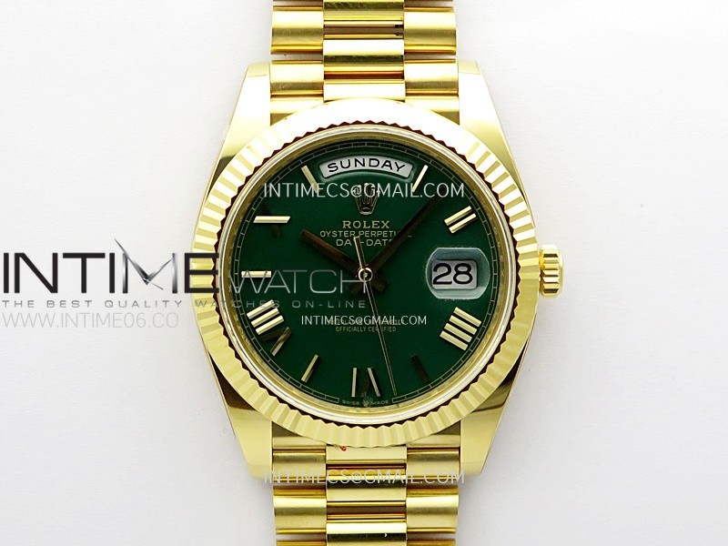 Day Date 228238 40mm 904L YG 1:1 ONE Factory Best Edition Green Dial Roman Markers on YG President Bracelet SA3255
