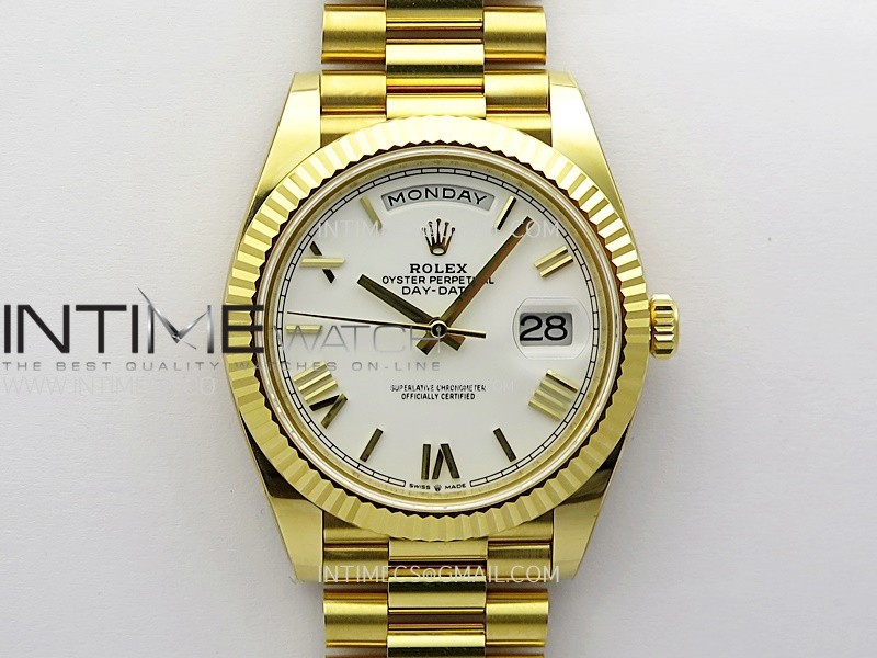 Day Date 228238 40mm 904L YG 1:1 ONE Factory Best Edition White Dial Roman Markers on YG President Bracelet SA3255
