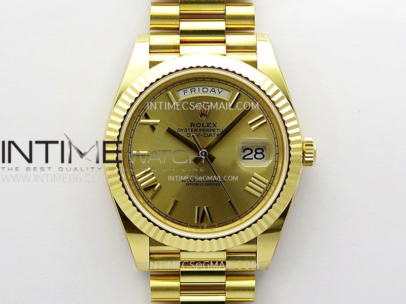 Day Date 228238 40mm 904L YG 1:1 ONE Factory Best Edition Gold Dial Roman Markers on YG President Bracelet SA3255