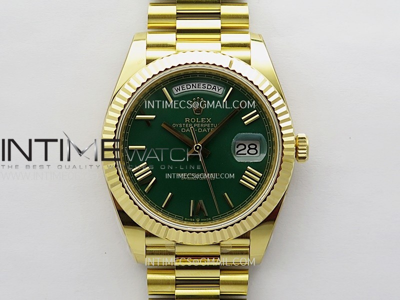 Day Date 228238 40mm 904L YG 1:1 ONE Factory Best Edition Green Dial Roman Markers on YG President Bracelet SA3255(Gain Weight)
