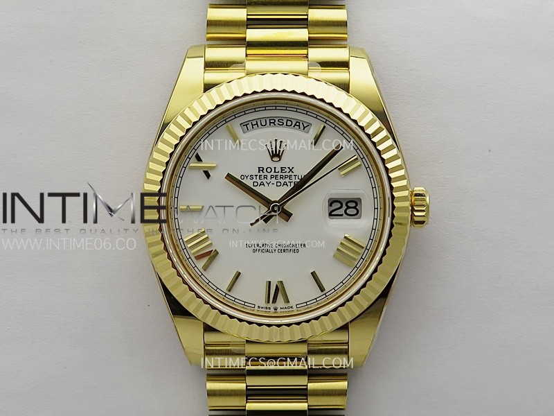 Day Date 228238 40mm 904L YG 1:1 ONE Factory Best Edition White Dial Roman Markers on YG President Bracelet SA3255 (Gain Weight)