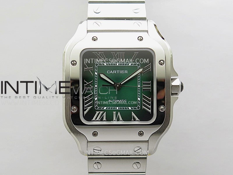 Santos de Cartier 35mm SS BVF 1:1 Best Edition Green Dial on SS SmartLinks Bracelet 9015