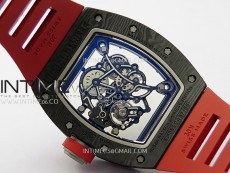 RM055 Black Carbon Bezel Black Crown NTPT/Ti ZF 1:1 Best Edition on Red Rubber Strap RMUL2 Super Clone
