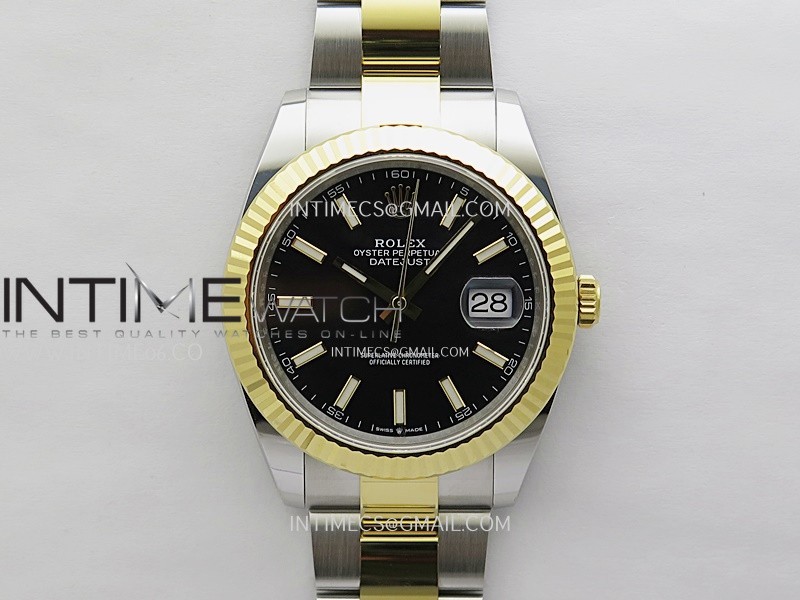 DateJust 41mm 126333 904 SS/YG ONE Factory 1:1 Black Dial Stick Markers On SS/YG Oyster Bracelet DD3235 V2
