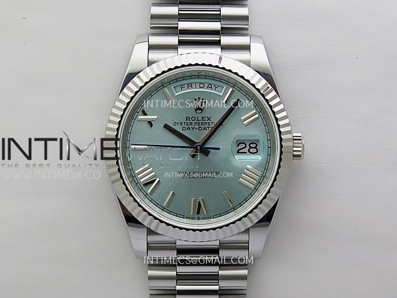 Day Date 228239 40mm 904L SS Bezel QF Gain Weight Ice Blue Dial Roman Markers on SS President Bracelet A2836
