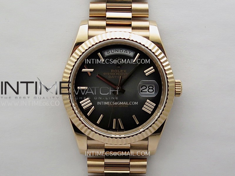 Day Date 228235 40mm 904L RG QF 1:1 Gain Weight Black Gradient Dial Roman Markers on RG President Bracelet A2836