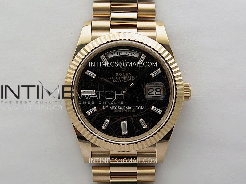 Day Date 228235 40mm 904L RG QF Gain Weight Black Hematite Quartz T Dia Markers on RG President Bracelet A2836