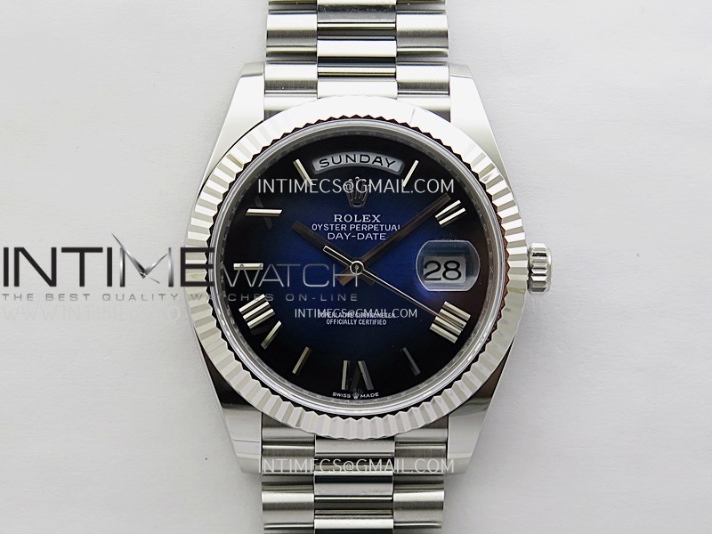 Day Date 228236 40mm 904L SS 1:1 ONE Factory Best Edition Blue Gradient Dial Roman Markers on SS President Bracelet SA3255