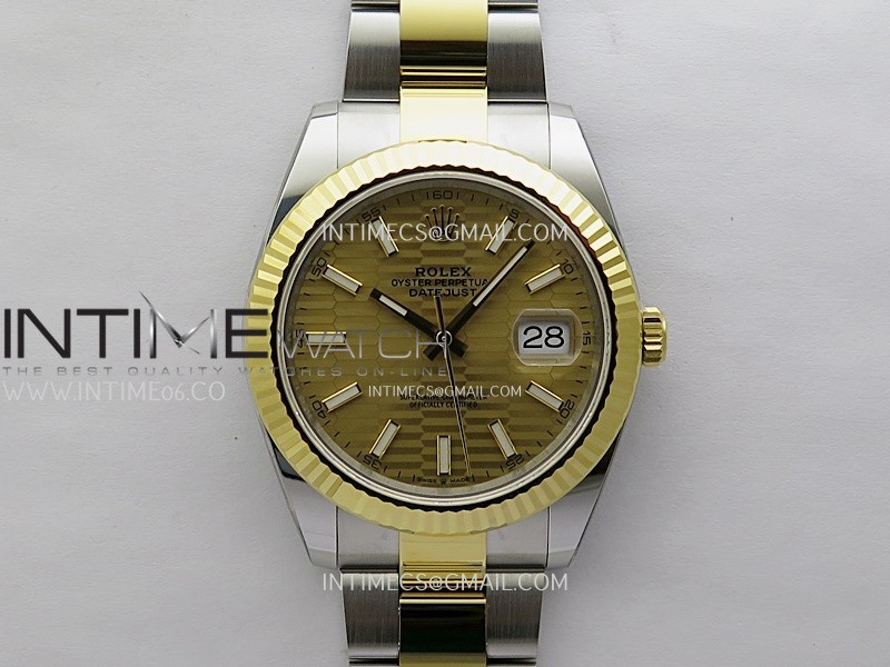 DateJust 41mm 126333 904 SS/YG ONE Factory 1:1 Fluted Gold Dial Stick Markers On SS/YG Oyster Bracelet DD3235 V2