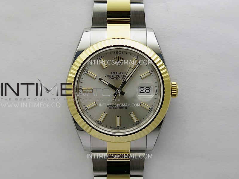 DateJust 41mm 126333 904 SS/YG ONE Factory 1:1 Silver Dial Stick Markers On SS/YG Oyster Bracelet DD3235 V2