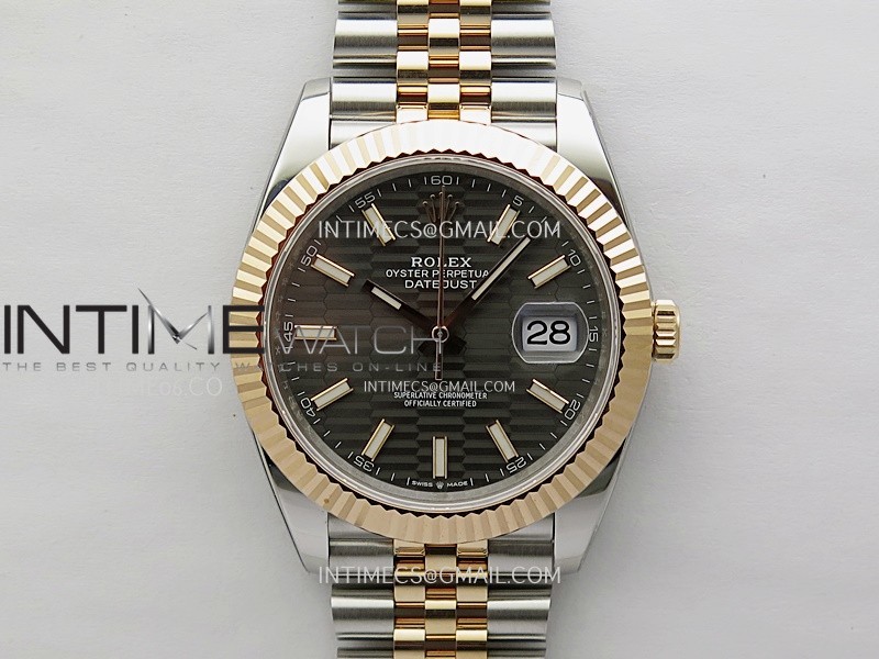 DateJust 41mm 126331 904 SS/RG ONE Factory 1:1 Fluted Gray Dial Stick Markers On SS/RG Jubilee Bracelet DD3235 V2