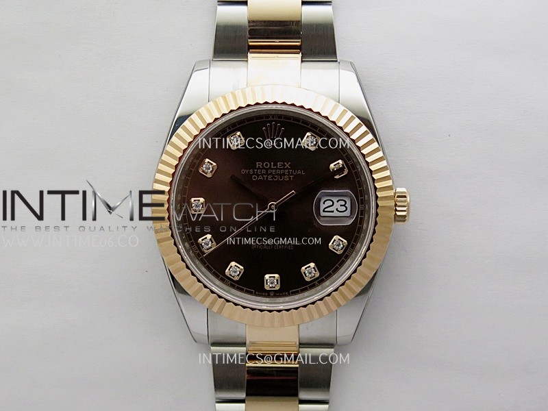 DateJust 41mm 126331 904 SS/RG ONE Factory 1:1 Brown Dial Diamond Markers On SS/RG Oyster Bracelet DD3235 V2