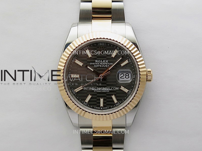 DateJust 41mm 126331 904 SS/RG ONE Factory 1:1 Fluted Gray Dial Stick Markers On SS/RG Oyster Bracelet DD3235 V2