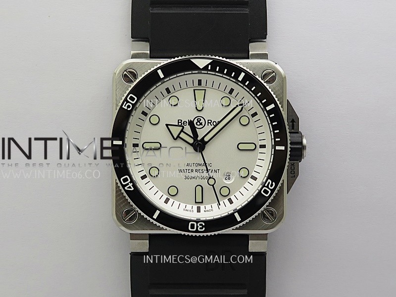BR 03-92 Diver Black Ceramic Bezel SS B12 1:1 Best Edition White Dial on Black Rubber Strap A2824 (Free Nylon Strap)