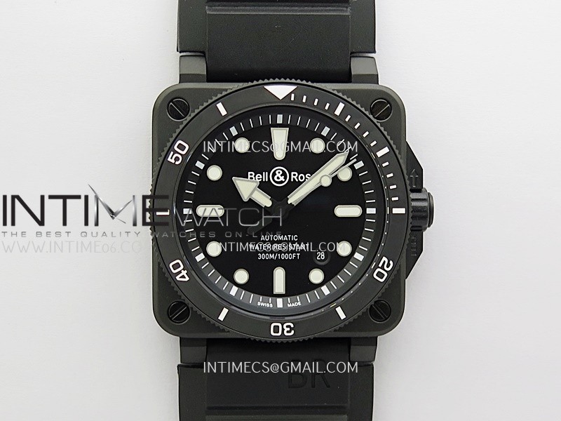 BR 03-92 Diver Black Ceramic Bezel PVD B12 1:1 Best Edition Black Dial on Black Rubber Strap A2824 (Free Nylon Strap)