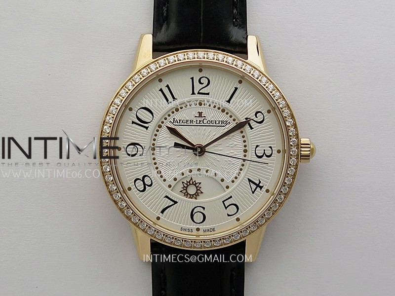 Rendez-Vous Night and Day Diamond Bezel RG APSF 1:1 Best Edition White Textured Dial SS Bezel on Black Strap Super Clone A898