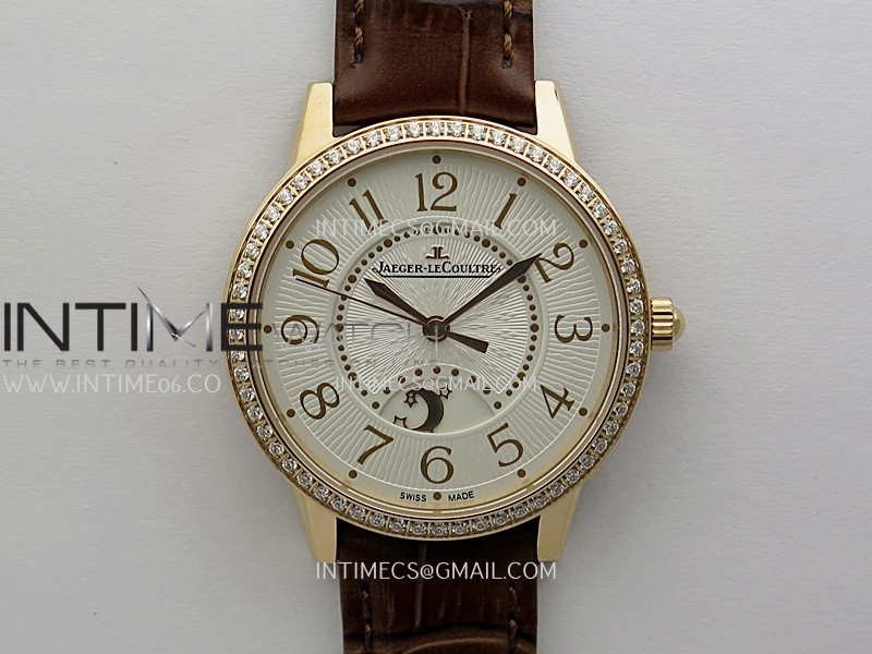 Rendez-Vous Night and Day Diamond Bezel RG APSF 1:1 Best Edition White Textured Dial SS Bezel on Brown Strap Super Clone A898