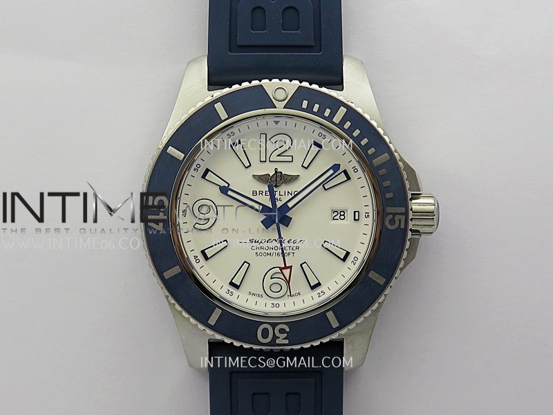 SuperOcean Automatic 46mm TF 1:1 Best Edition White Dial on Blue Rubber Strap A2824