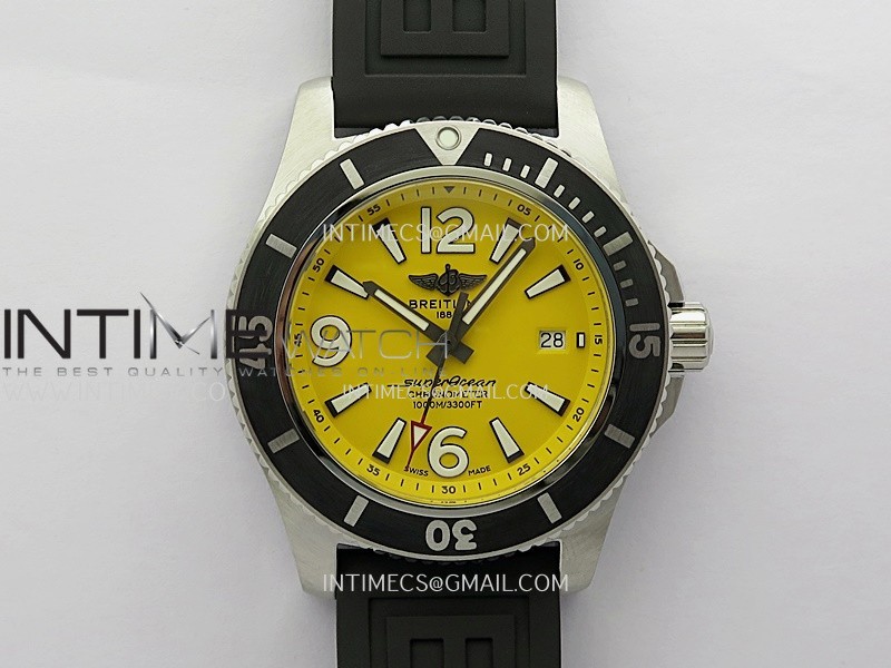 SuperOcean Automatic 46mm TF 1:1 Best Edition Yellow Dial on Black Rubber Strap A2824