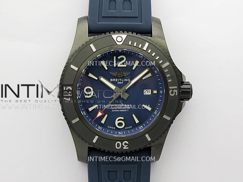 SuperOcean Automatic 46mm DLC TF 1:1 Best Edition Blue Dial on Black Rubber Strap A2824