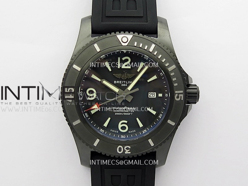 SuperOcean Automatic 46mm DLC TF 1:1 Best Edition Black Dial on Black Rubber Strap A2824