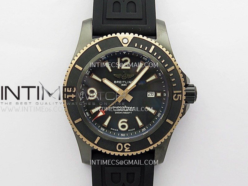 SuperOcean Automatic 46mm DLC/RG TF 1:1 Best Edition Black Dial on Black Rubber Strap A2824
