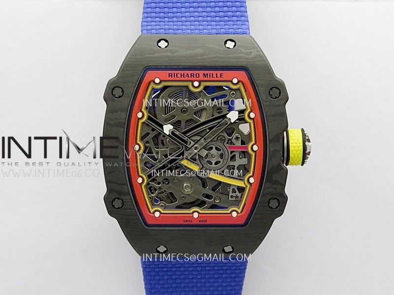 RM67-02 ZF Red/Yellow Inner Bezel Real NTPT 1:1 Best Edition Skeleton Dial On Blue Nylon strap CRMA7 Clone RM67-02 ZF Red/Yellow Inner Bezel Real NTPT 1:1 Best Edition Skeleton Dial On Blue Nylon strap CRMA7 Clone