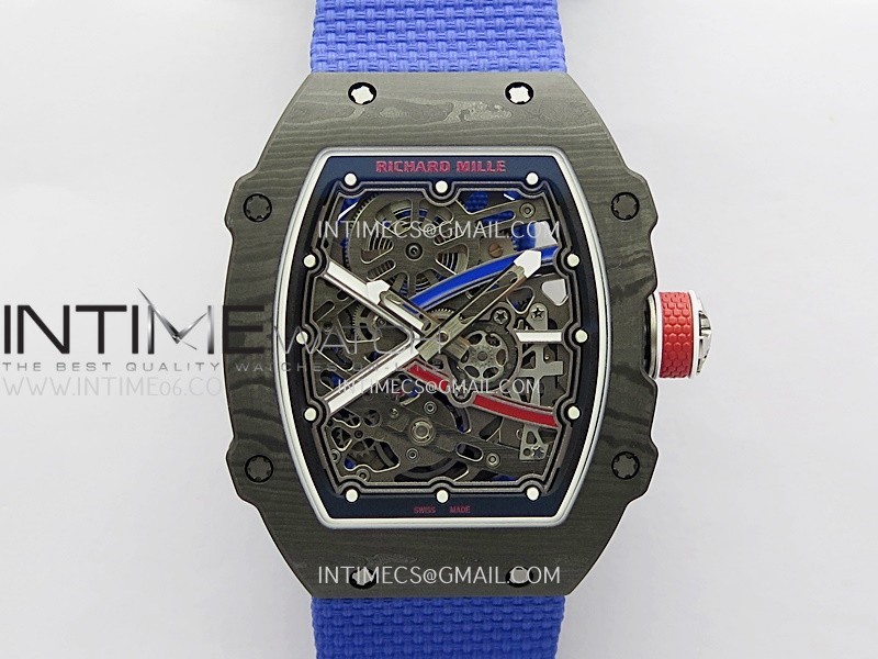 RM67-02 ZF Black Inner Bezel Real NTPT 1:1 Best Edition Skeleton Dial On Blue Nylon strap CRMA7 Clone RM67-02 ZF Black Inner Bezel Real NTPT 1:1 Best Edition Skeleton Dial On Blue Nylon strap CRMA7 Clone
