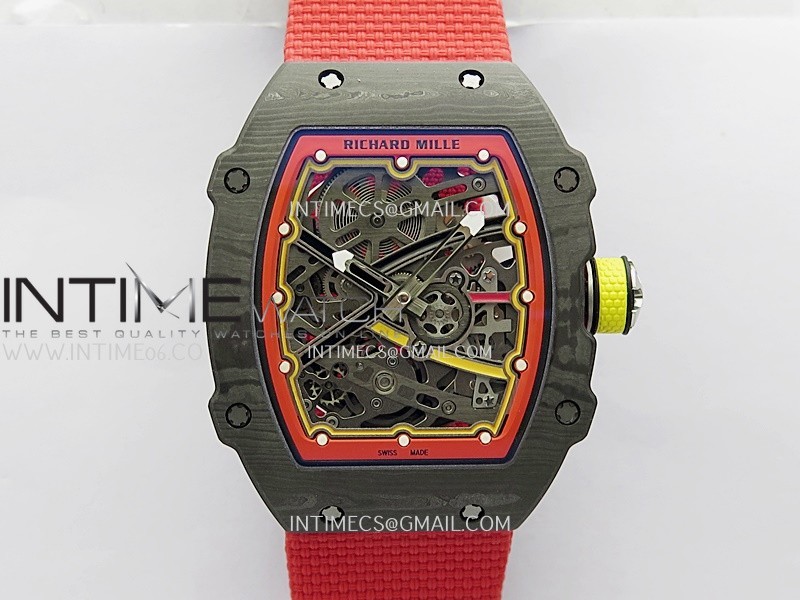 RM67-02 ZF Red/Yellow Inner Bezel Real NTPT 1:1 Best Edition Skeleton Dial On Red Nylon strap CRMA7 Clone RM67-02 ZF Red/Yellow Inner Bezel Real NTPT 1:1 Best Edition Skeleton Dial On Red Nylon strap CRMA7 Clone