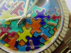 Daydate 128238 36mm Colour Jigsaw Puzzle YG QF Best Edition Turquoise Blue Dial on YG President Bracelet A2834