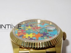 Daydate 128238 36mm Colour Jigsaw Puzzle YG QF Best Edition Turquoise Blue Dial on YG President Bracelet A2834